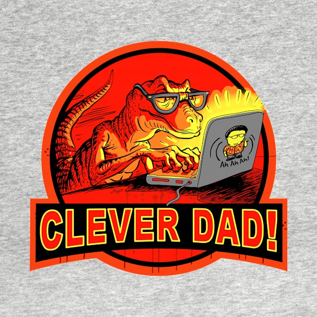 Clever Dad Velociraptor Hacking Dinosaur Laptop by Mudge